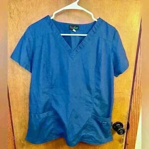 Peaches Uniform Blue Scrub Top Size Large